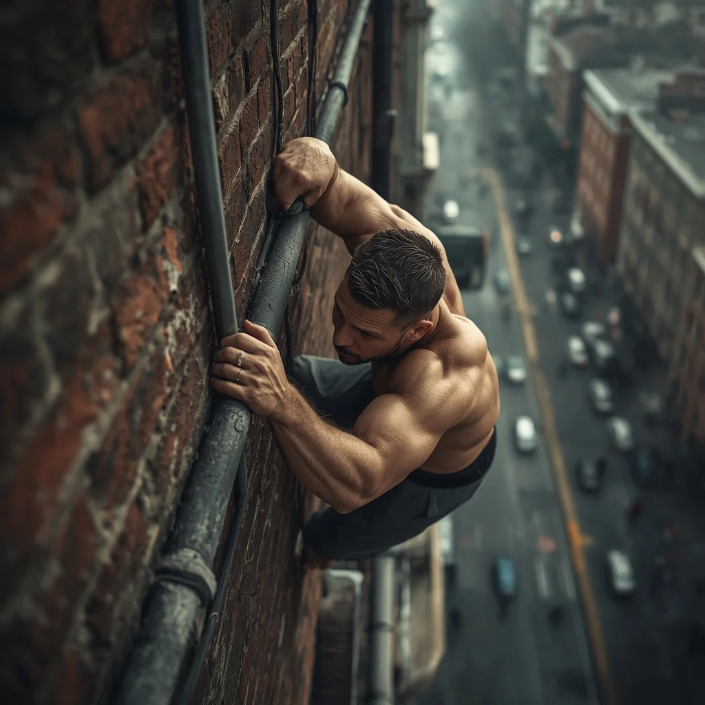 Urban Explorer: A Man Scaling a Historic Building | gym influencer ai prompt