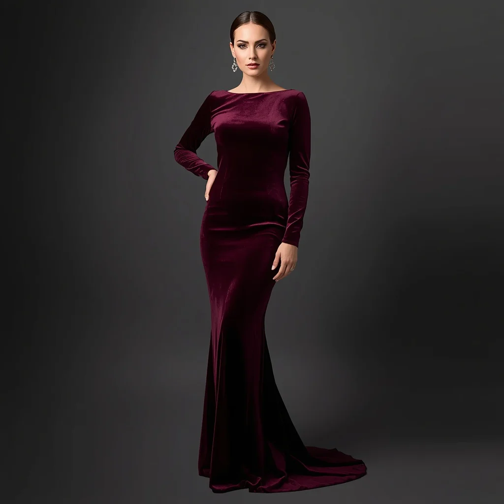 Velvet Elegance: A Sophisticated Woman in a Deep Plum Gown | cute ai prompt