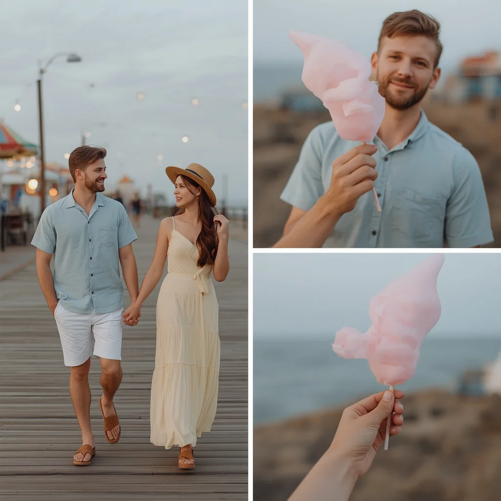 Vintage Boardwalk Bliss: A Romantic Coastal Couple Portrait | best ai prompt 2026