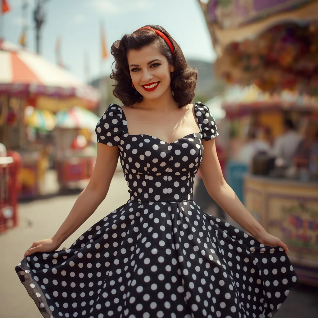 Vintage Charm in a Polka Dot Swing Dress | youtube thumbnail ai prompt