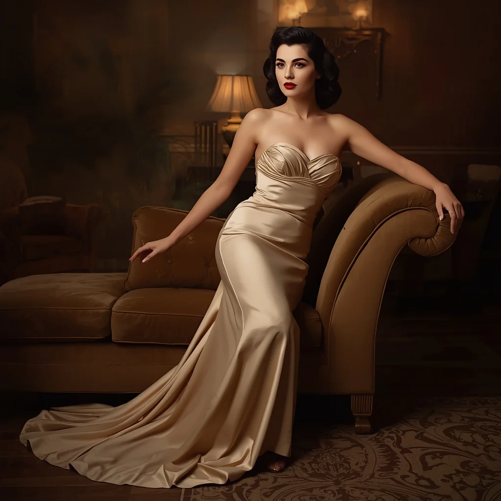 Vintage Hollywood Glamour in a Strapless Satin Gown | Prompt seen girl photo editing trending instagram