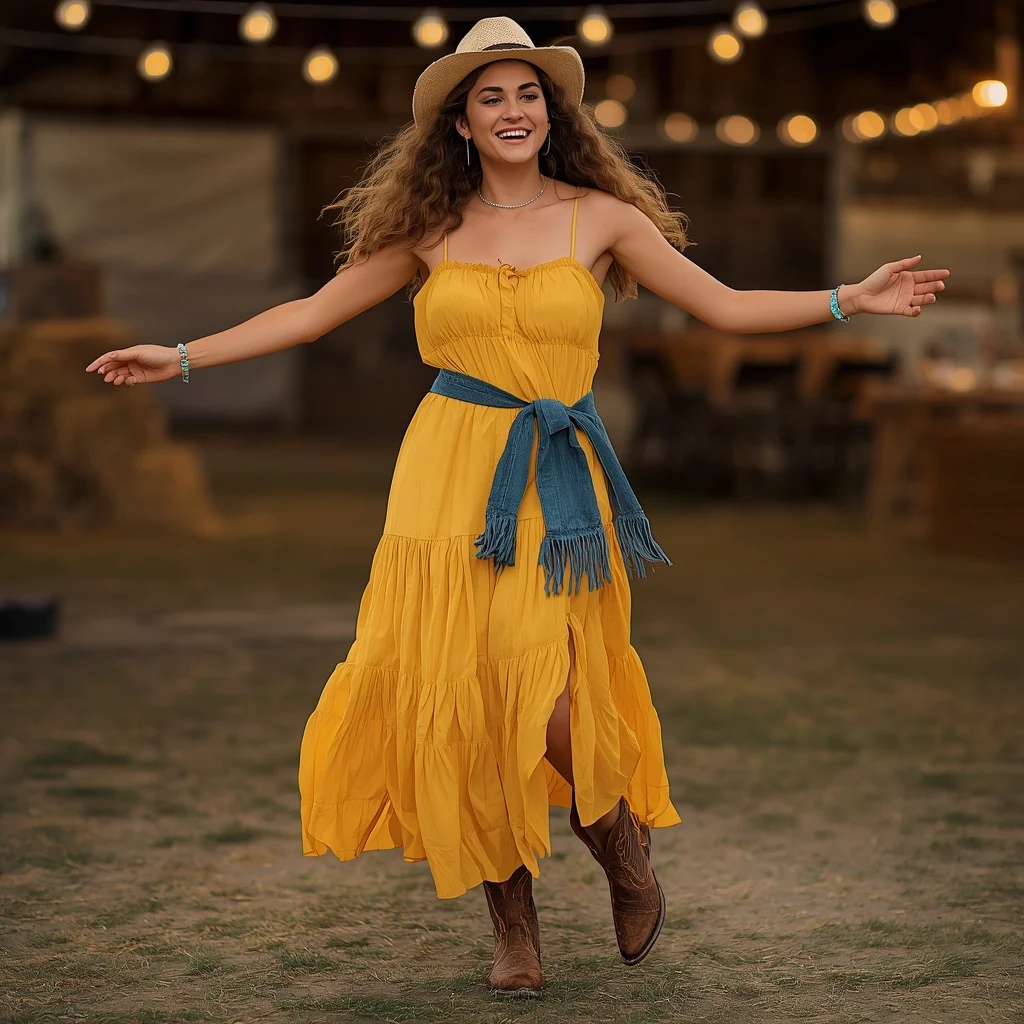 Western Chic Tiered Ruffle Dress for a Summer Barn Dance | instagram story ai prompt