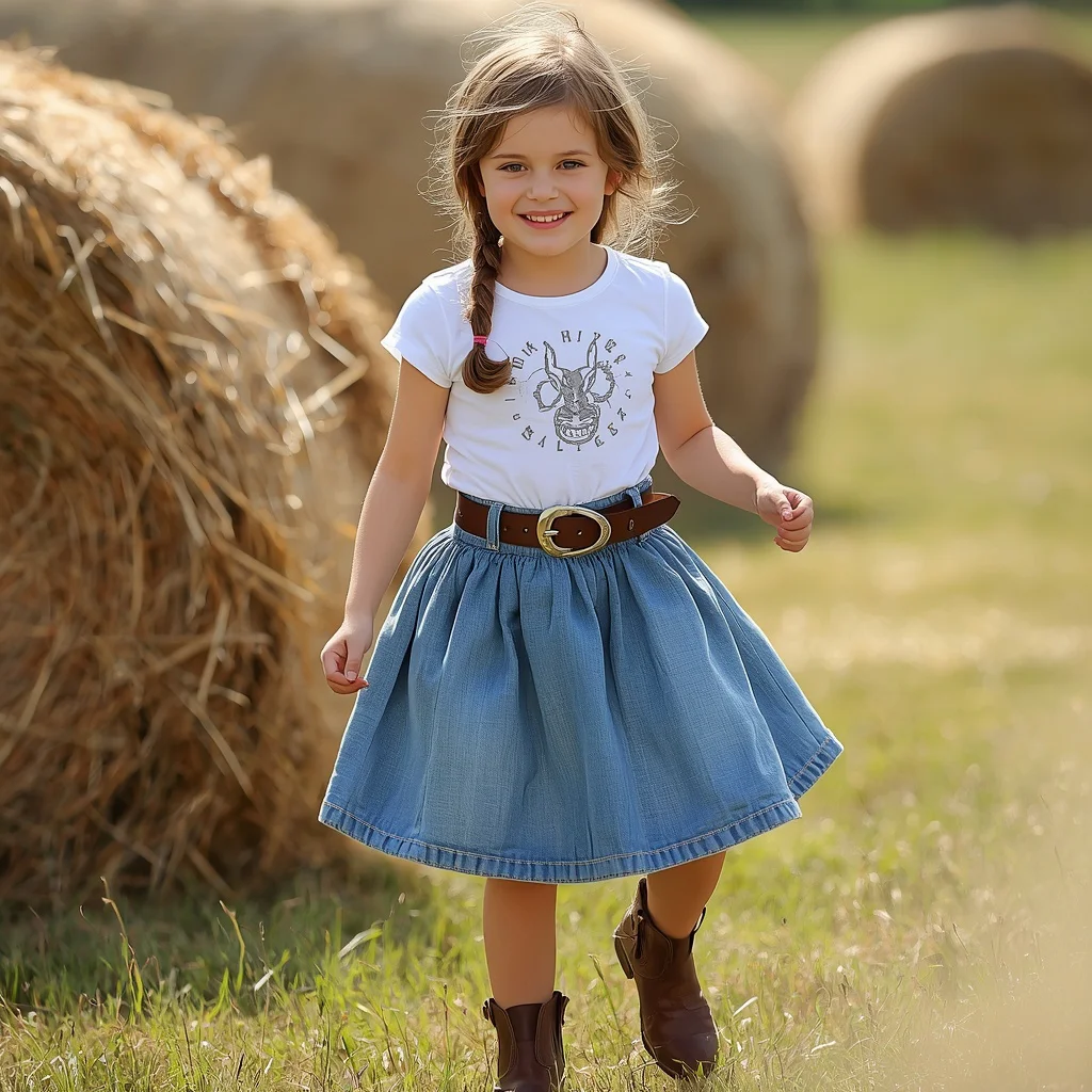 Western Dress for Girls: A Denim Skirt with Western Belt | prompt online