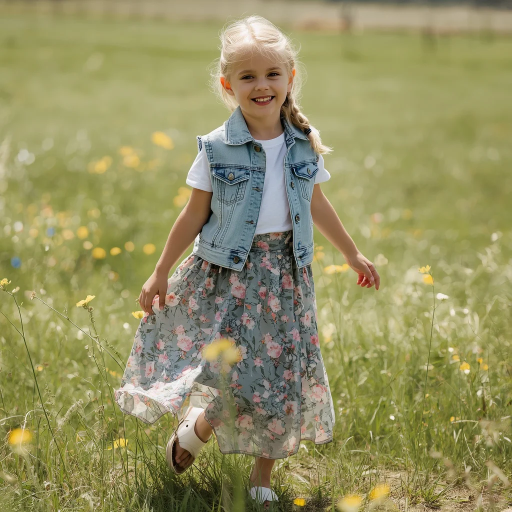 Western Dress for Girls: A Denim Vest and Flowy Skirt | new prompt ai photo