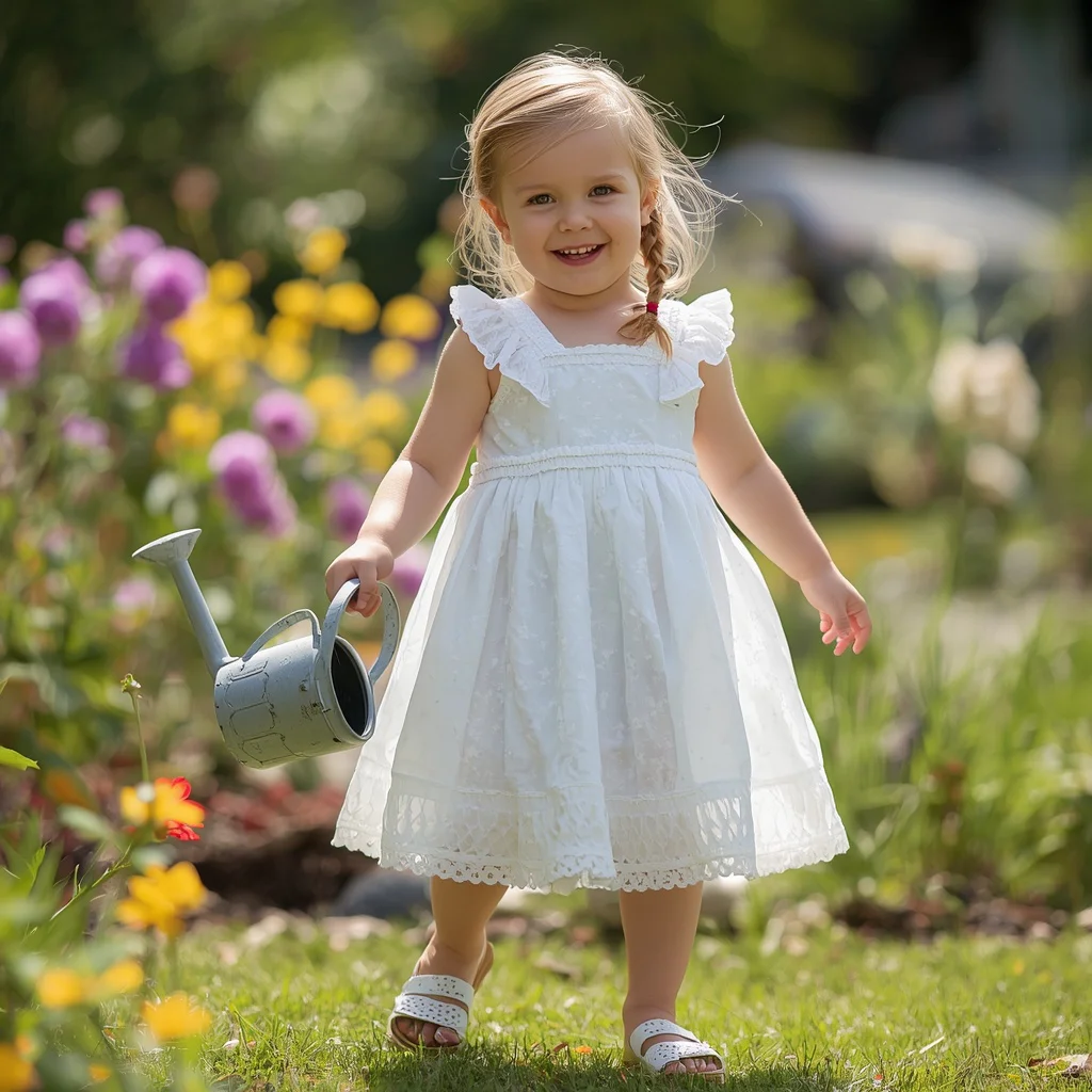 Western Dress for Girls: A White Eyelet Sundress with Ruffles | Prompt seen