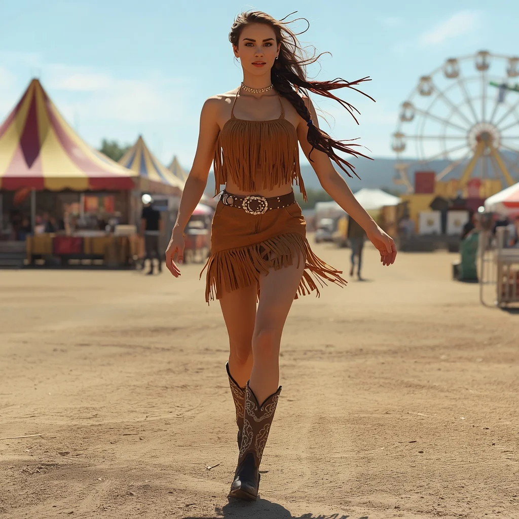Western Festival Style with a Suede Mini Dress and Fringe Details | ai image prompt