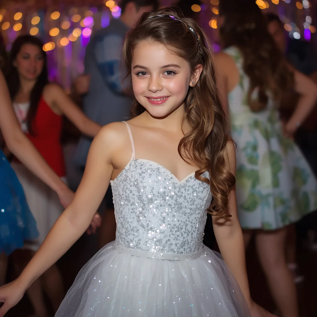 Youthful Sparkle Dance: A Glitter Tulle Mini Dress for a Fun Party | prompt for traditional look for girl south indian